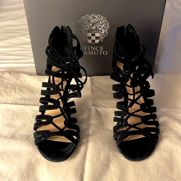 Vince Camuto Zayna Suede Lace up Strappy Sandal Heels - Picture 2 of 10